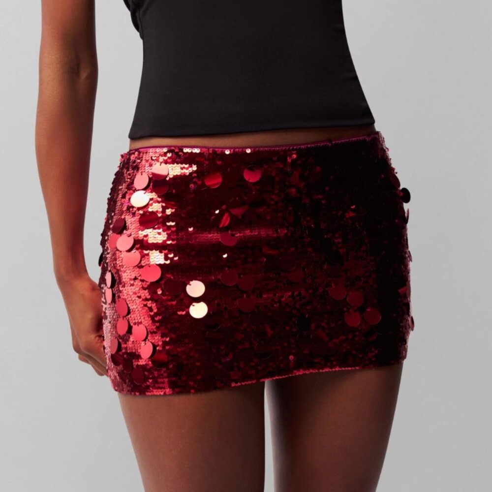 Danielle Guizio Red Sequin Mini Skirt
